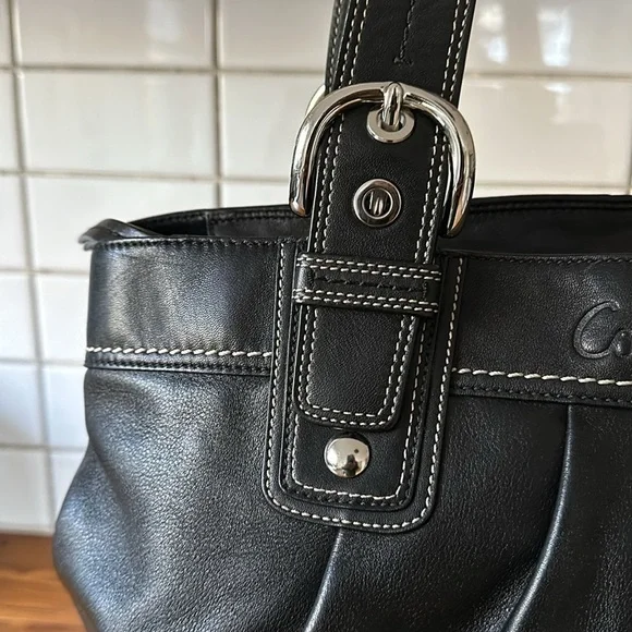 Coach Soho Black Pleated Leather Satchel - Picture 4 of 16